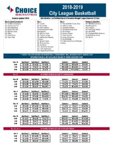 2018-2019 City League Basketball Schedule - Choice Health & Fitness